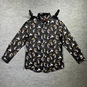 Simon Banks Shirt Men's Medium Black Skeleton Skateboarding Graphic Button Up